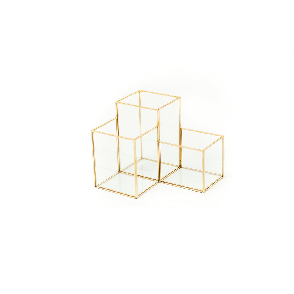 Glas Organizer in gold, 16x18x14cm - MAHINA