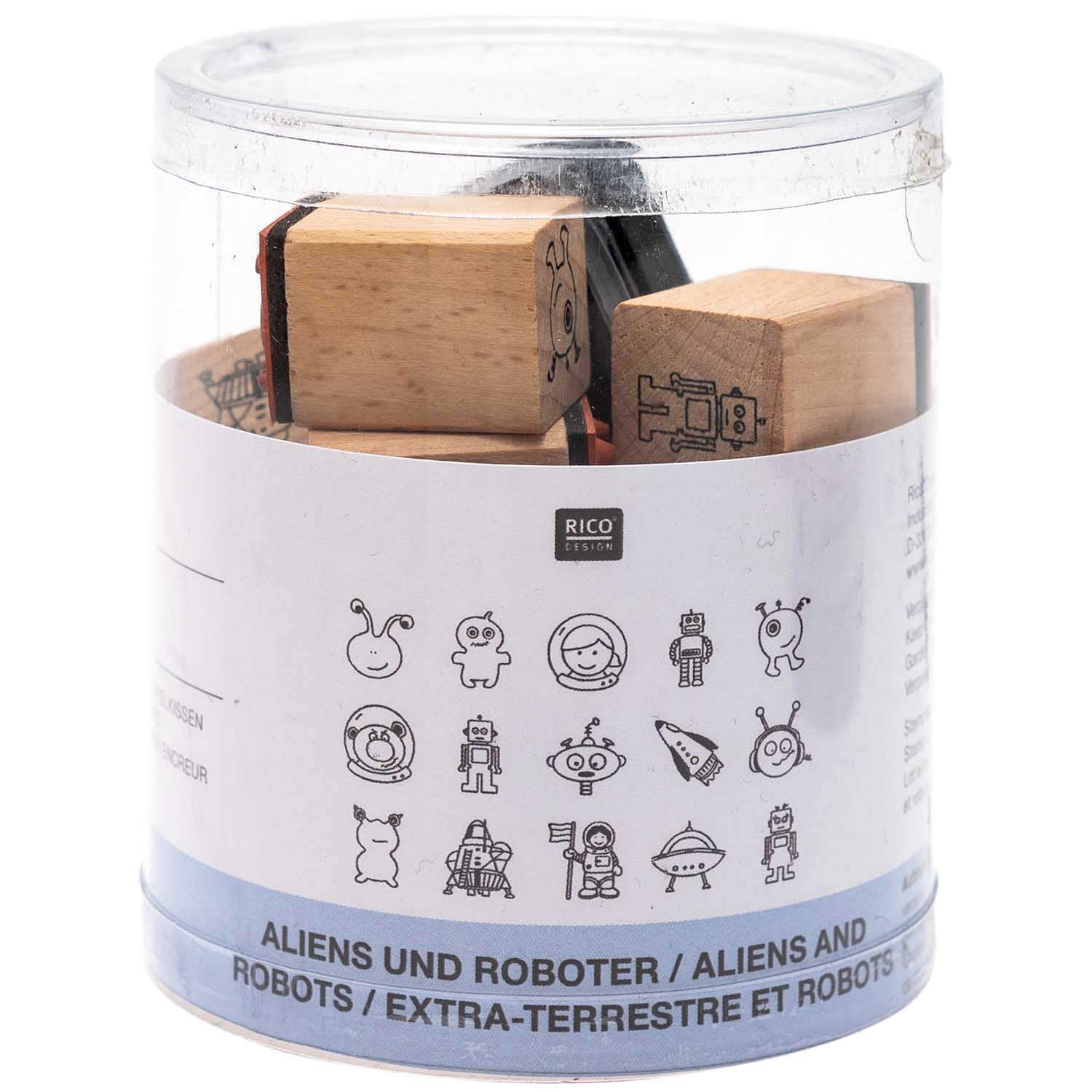Paper Poetry Stempelset "Aliens & Roboter" 2x2cm, 15 Stück - mahina