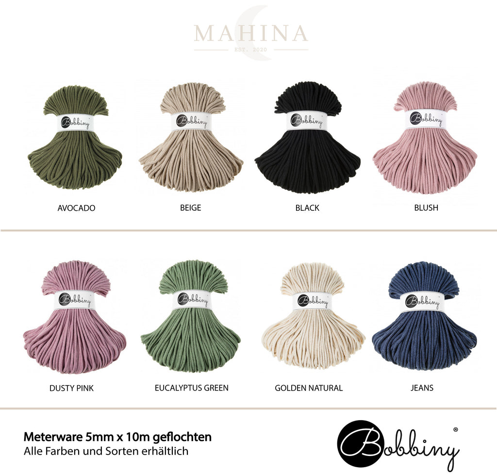 Bobbiny 10m Meterware "PREMIUM Flechtkordel 5mm geflochten" - MAHINA