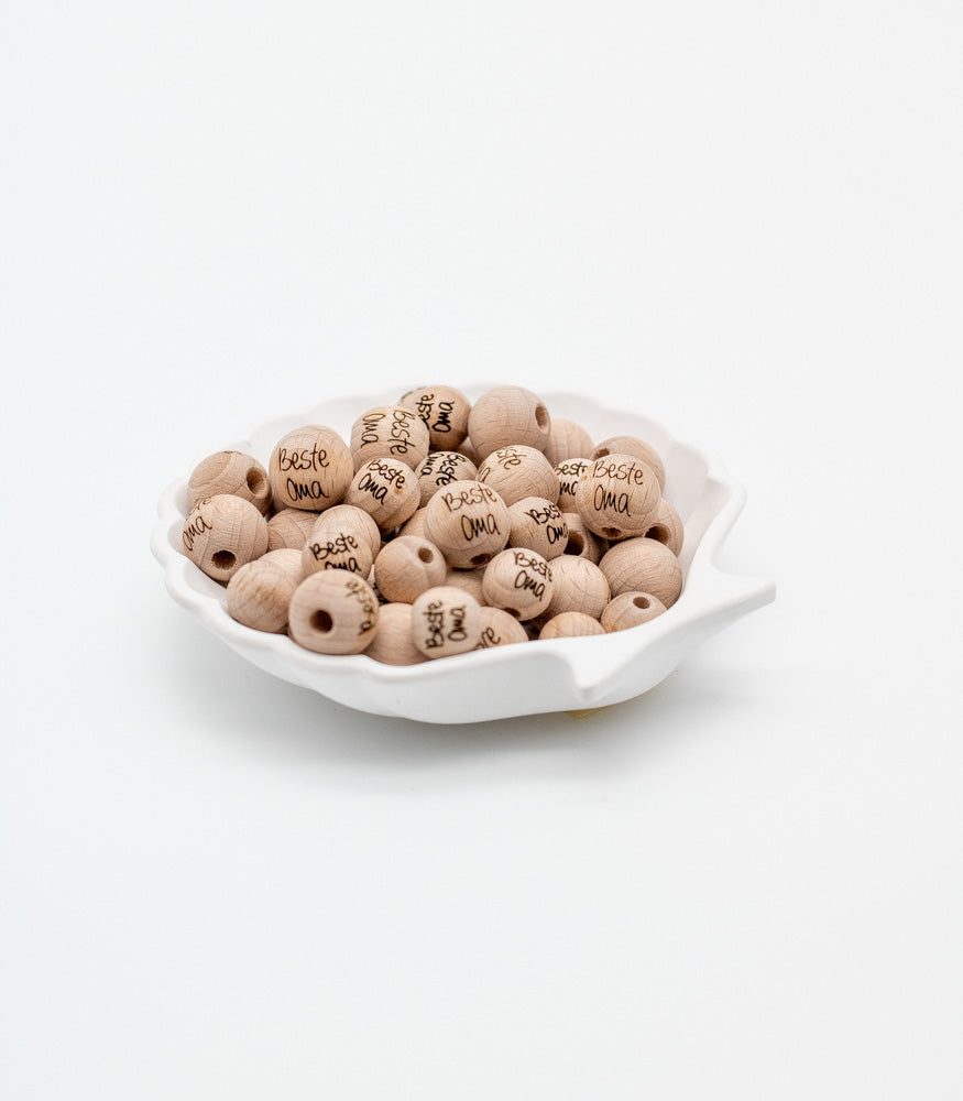 Holzperle handgemachte Gravur "Beste Oma" 12mm/15mm - Bastelbedarf -> Holz > Holzperlen -> Motive von mahina
