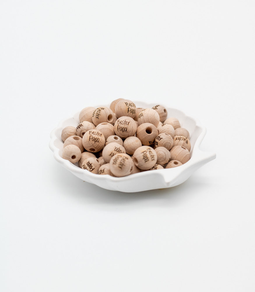 Holzperle handgemachte Gravur "Bester Papa" 12mm/15mm - Bastelbedarf -> Holz > Holzperlen -> Motive von mahina