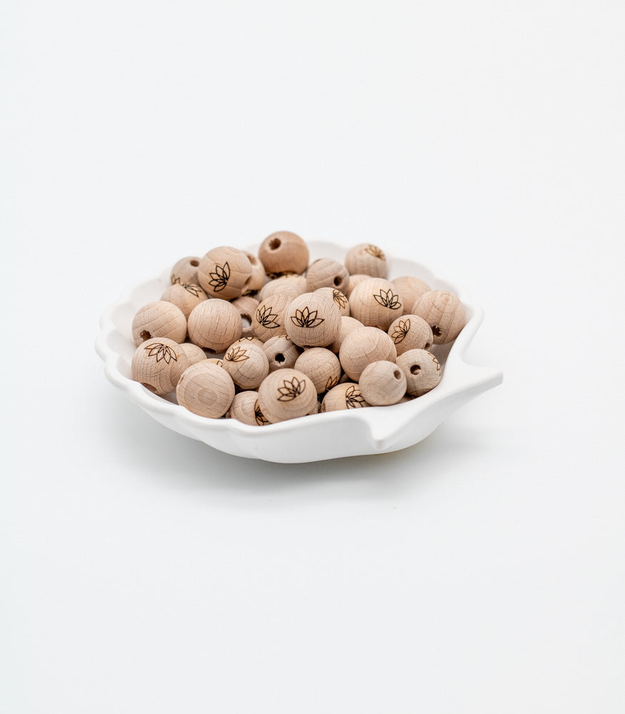 Holzperle handgemachte Gravur "Lotusblume" 12mm/15mm - Bastelbedarf -> Holz > Holzperlen -> Motive von mahina