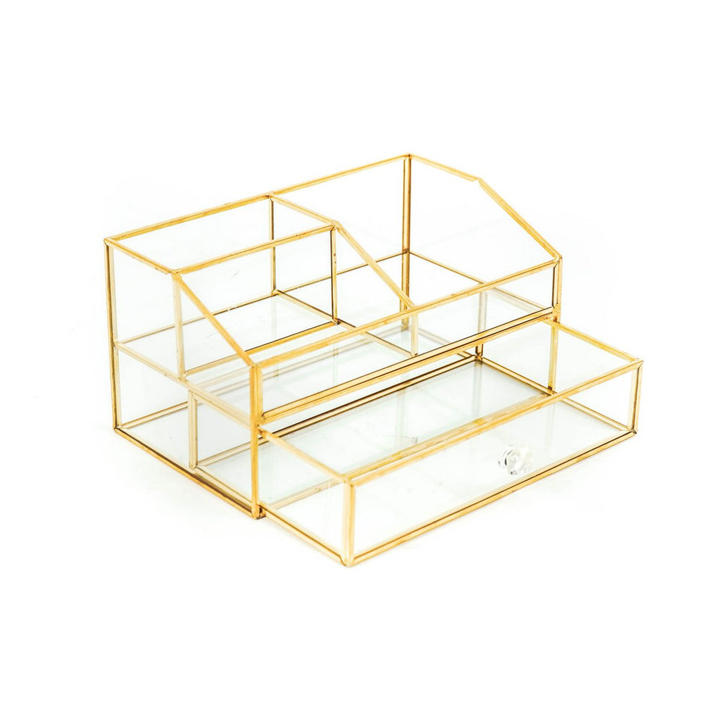 Glas Organizer mit Schublade in gold, 23x14x13cm - MAHINA