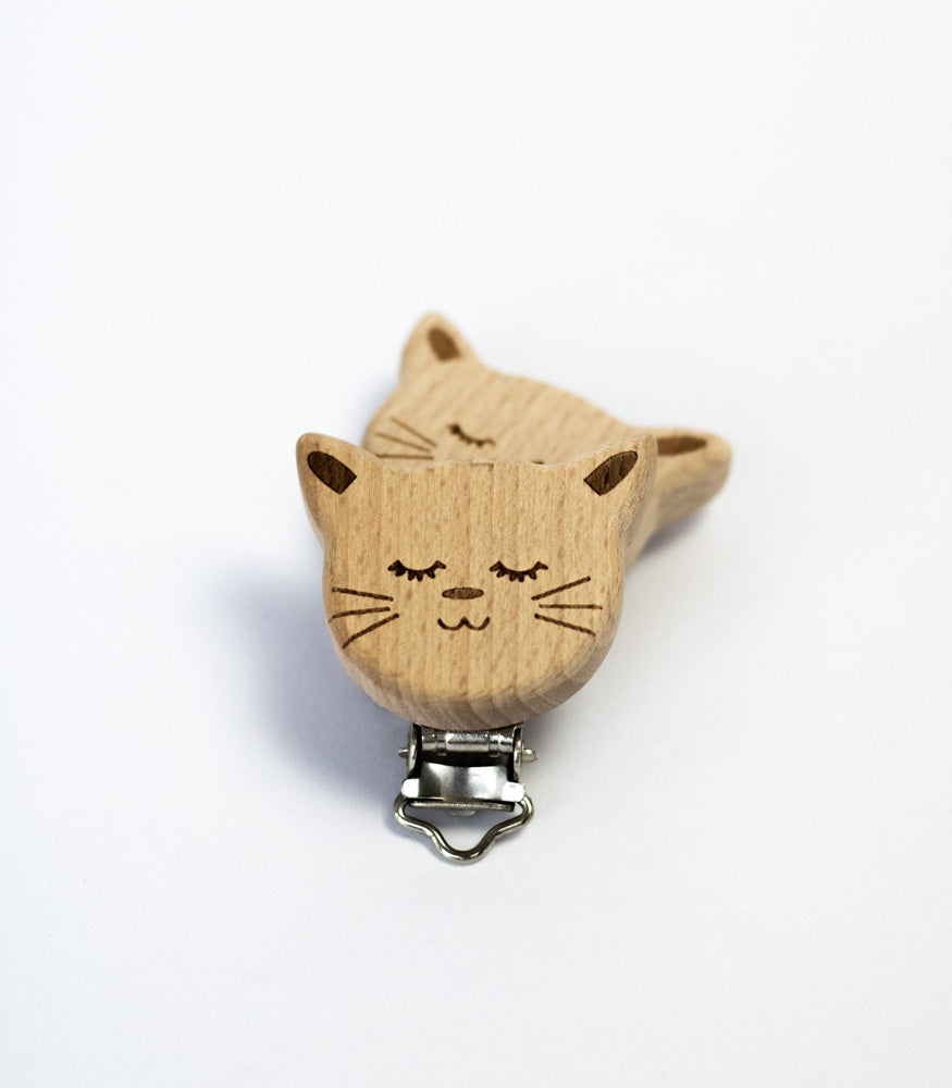 Schnullerclip "Katze" aus Buchenholz - Bastelbedarf -> Holz > Schnullerclips von mahina