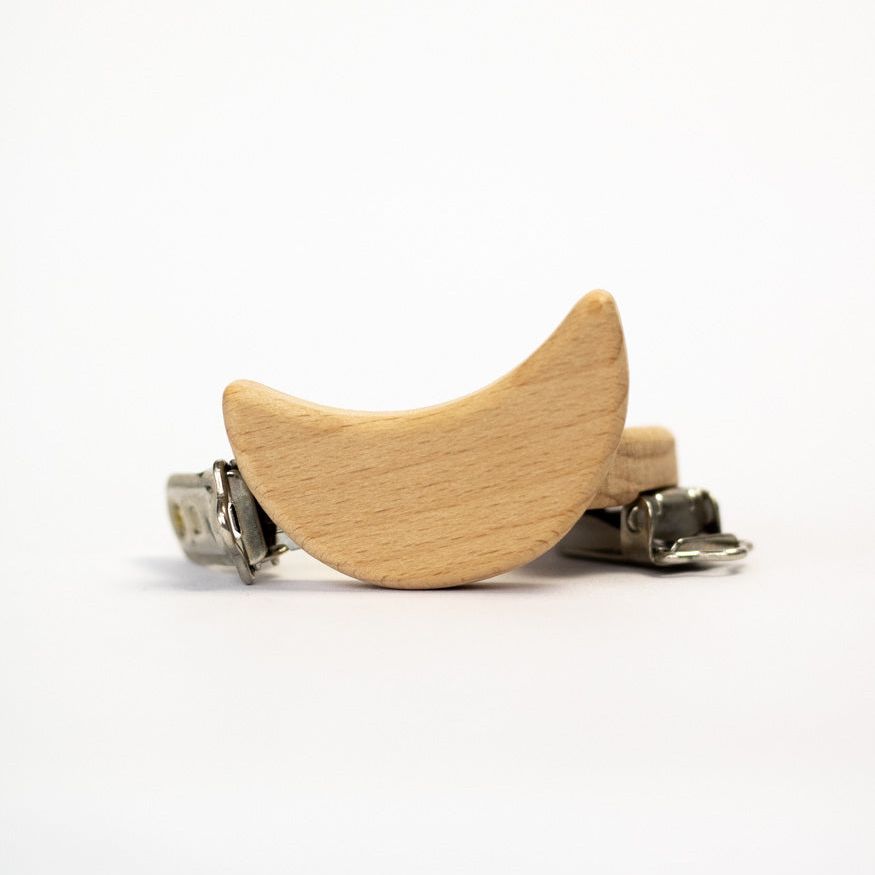 Schnullerclip "Mond" aus Buchenholz - Bastelbedarf -> Holz > Schnullerclips von mahina