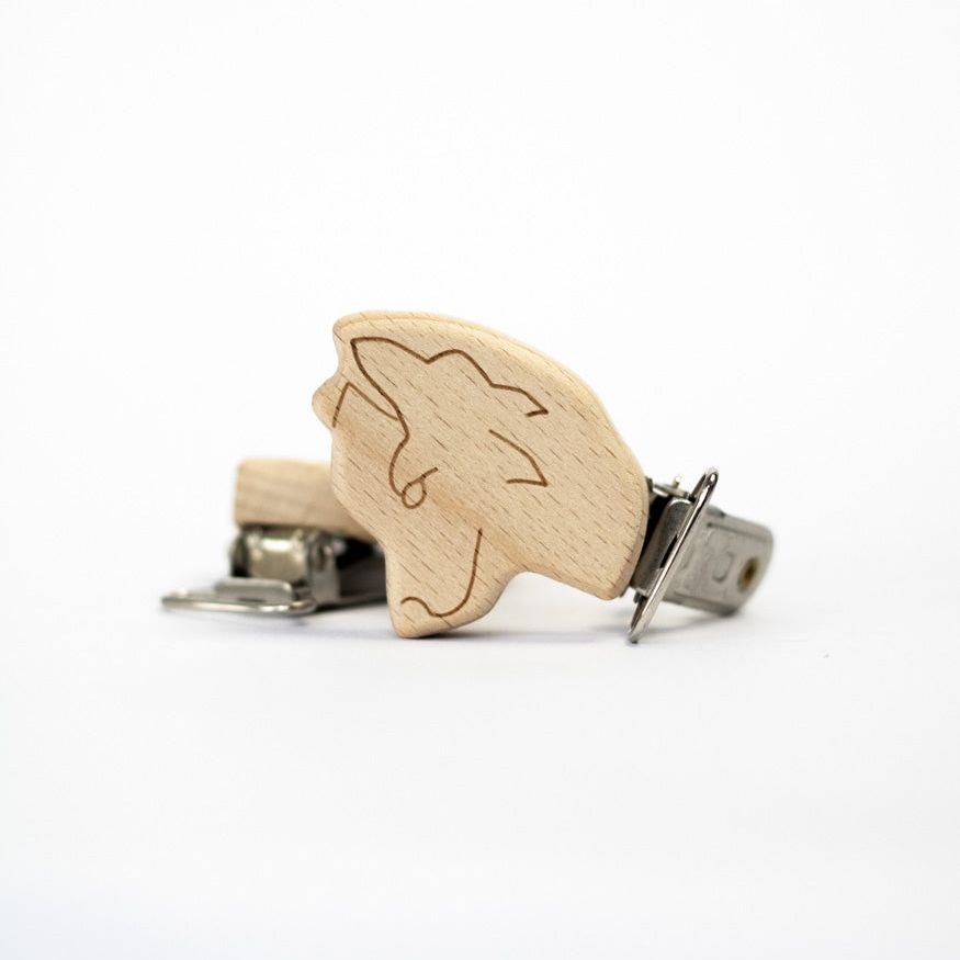 Schnullerclip "Wolf" aus Buchenholz - Bastelbedarf -> Holz > Schnullerclips von mahina